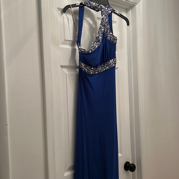 Off the shoulder prom dress blue with sequins - Picture 1 of 2